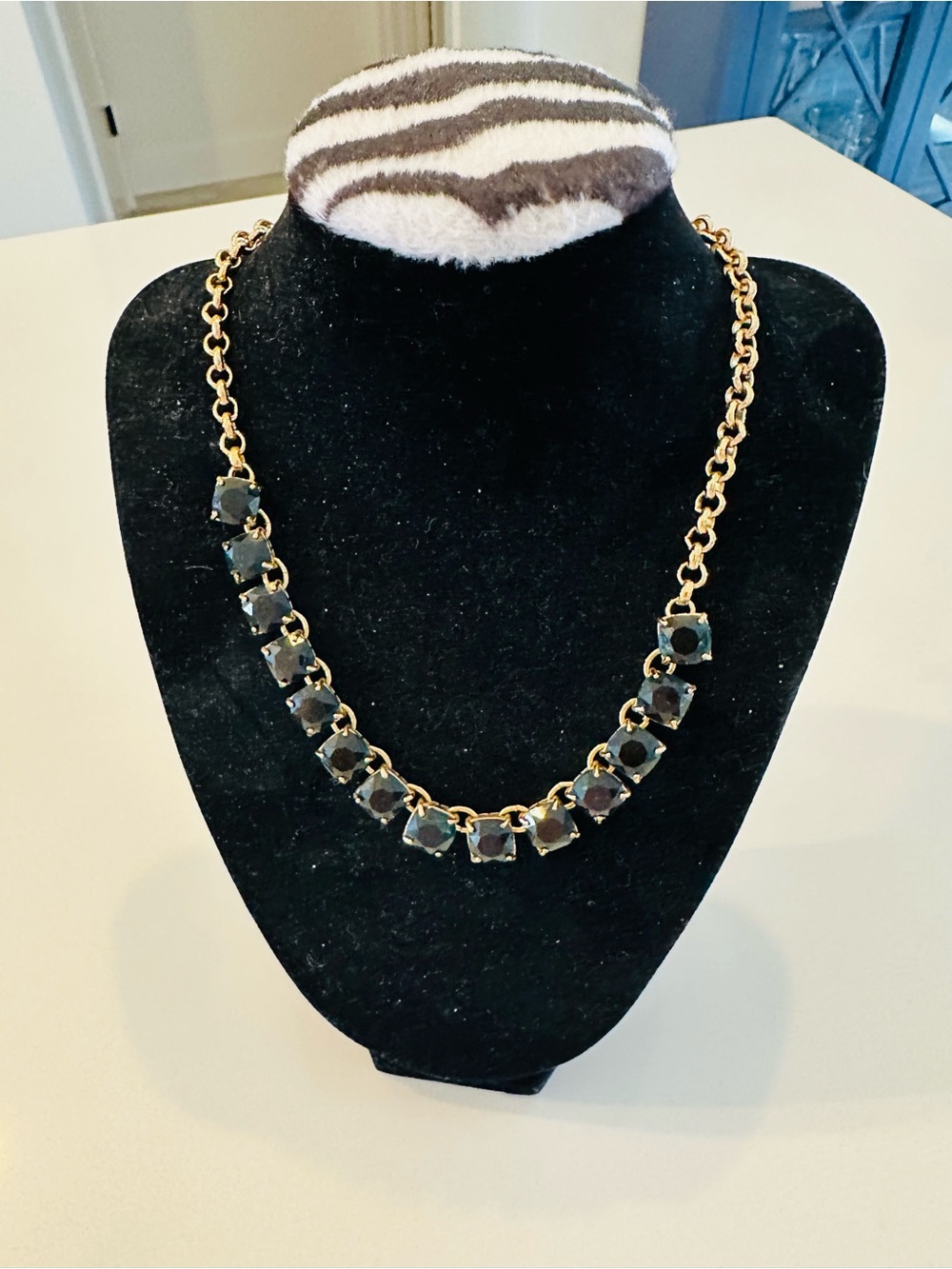 Gold Chain Necklace with green gemstone accents